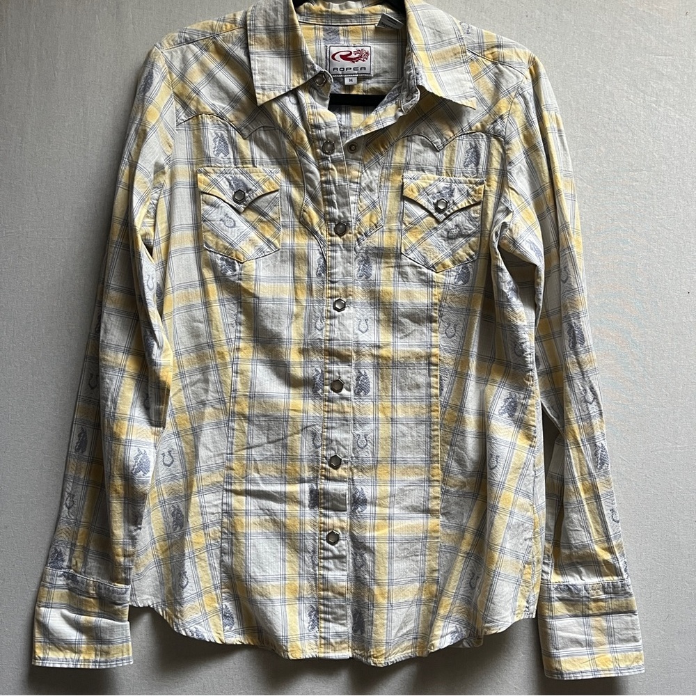 Roper Western Plaid Snap-Front Button Horse pattern Shirt Sz M